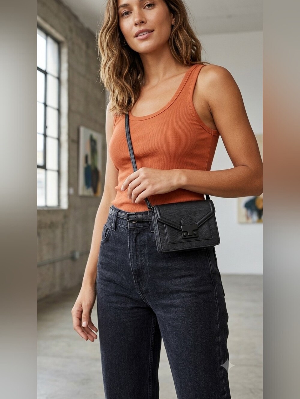 Versatile Black Leather Belt Bag/Crossbody Purse